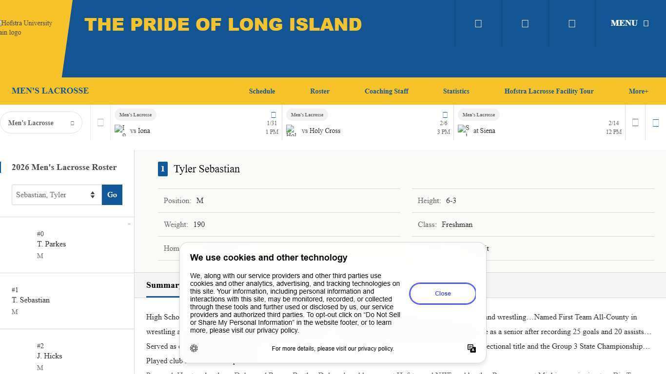 Tyler Sebastian - Men's Lacrosse - Hofstra University Athletics